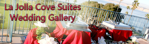 Buffet table set by Elijah's at a La Jolla Cove Suites wedding