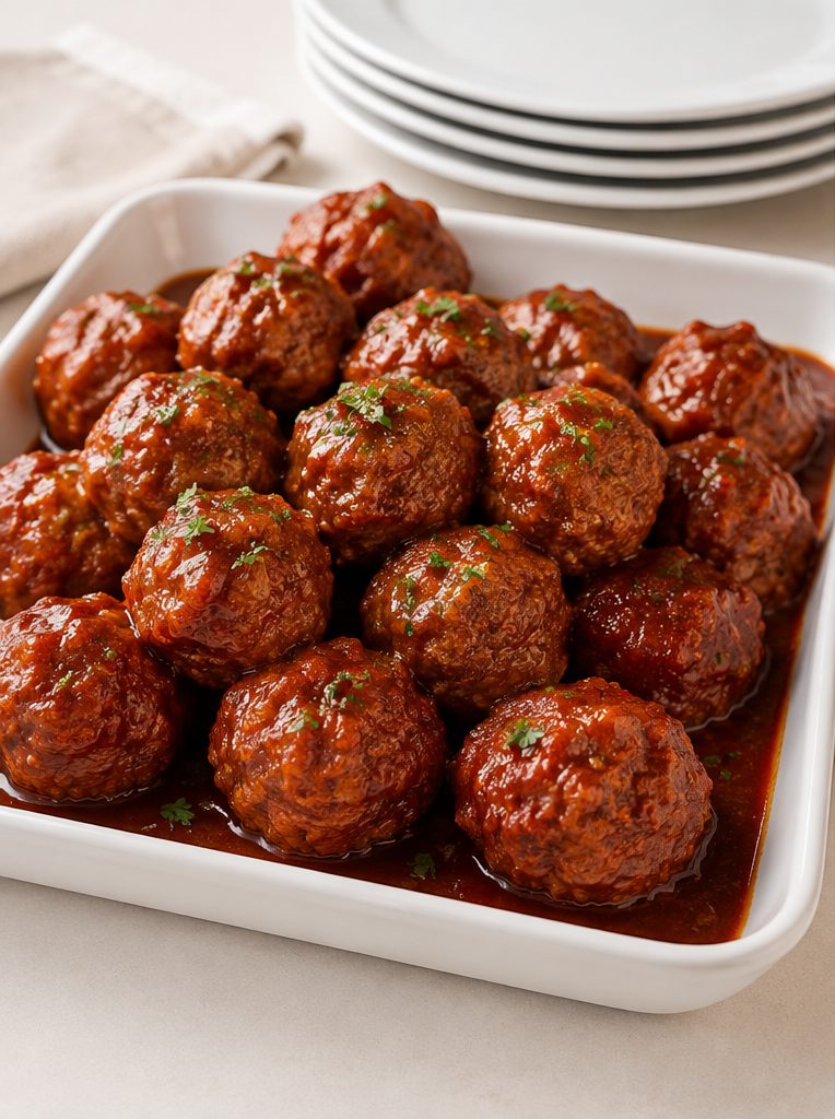 Cocktail meatballs in sauce with toothpicks