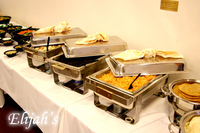 Hot lunch buffet in chafing dishes