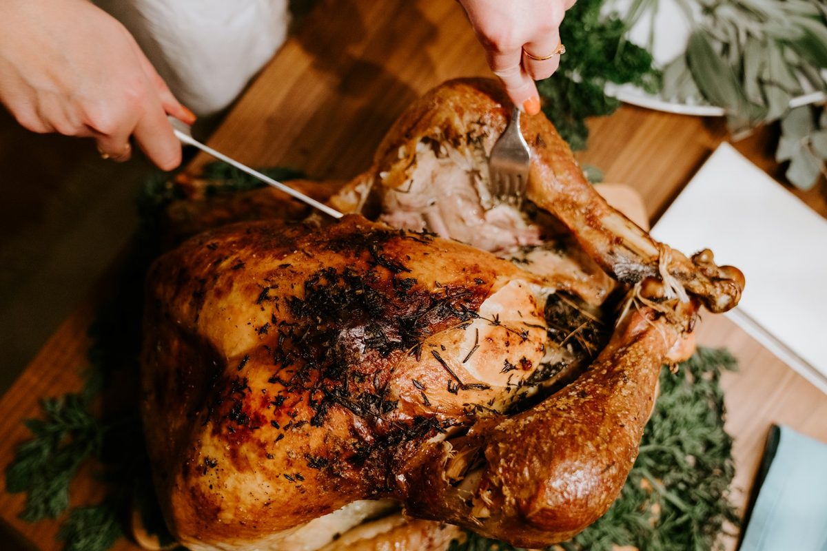 Fresh roasted Thanksgiving turkey packed for pickup
