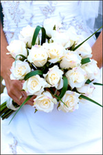 Wedding table setting with floral arrangements